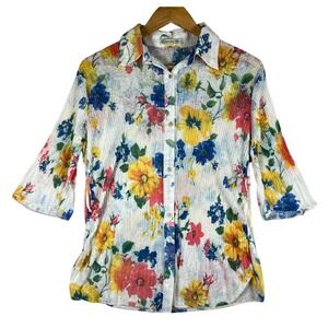 Vintage 90's QUIZZ Floral Print‎ Button Down Top S Boho Cottage Colorful Blouse